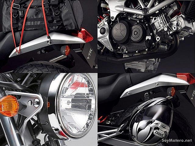 Honda VTR 2009 - detalles faro, motor, enganches para carga y casco