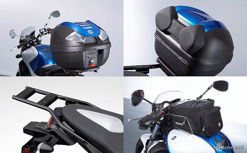 Accesorios Suzuki Gladius - Equipaje: parrilla, baúl, tapa baúl color, respaldo baúl y bolsa sobredepósito