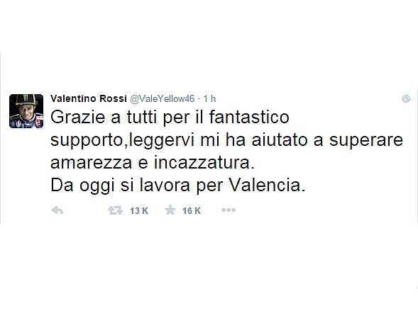 Tweet de Valentino Rossi.