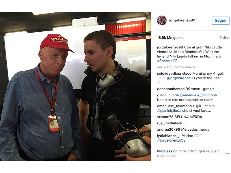 Jorge Lorenzo y Niky Lauda en el GP de España de Fórmula 1