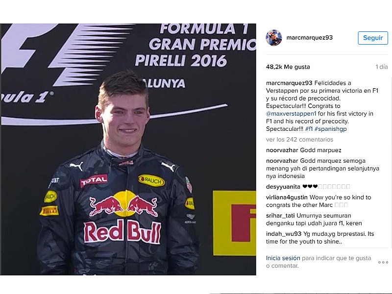 Felicitación de Marc Márquez a Max Verstappen