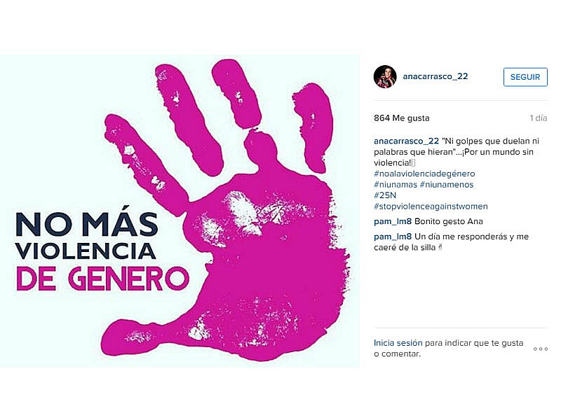 Post de Ana Carrasco en apoyo al Día en contra de la violencia de género