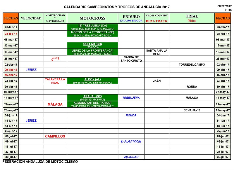 Calendarios deportivos FAM 2017.