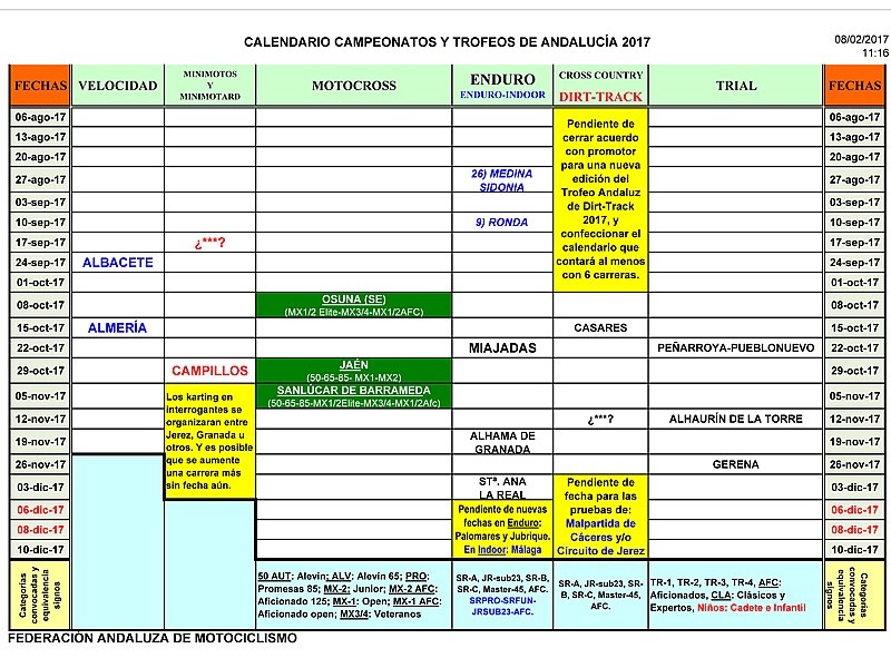 Calendarios deportivos FAM 2017.