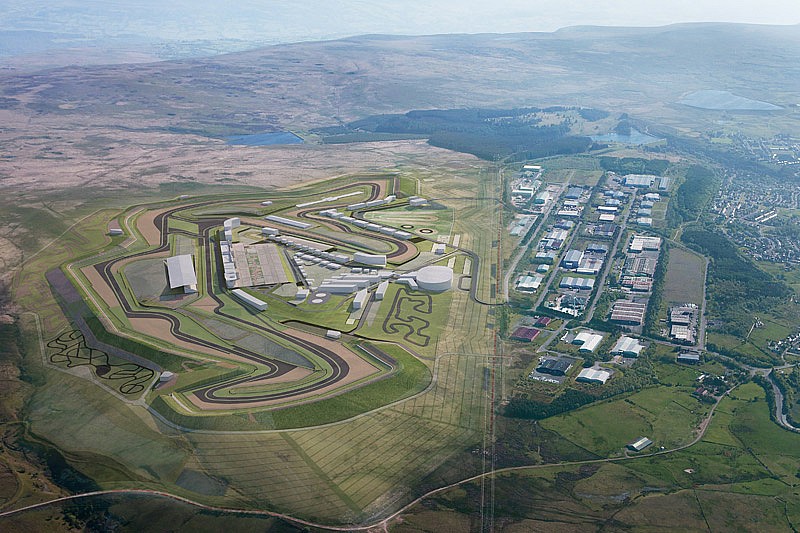 Vista aérea de la simulación de lo que será el nuevo Circuito de Gales.