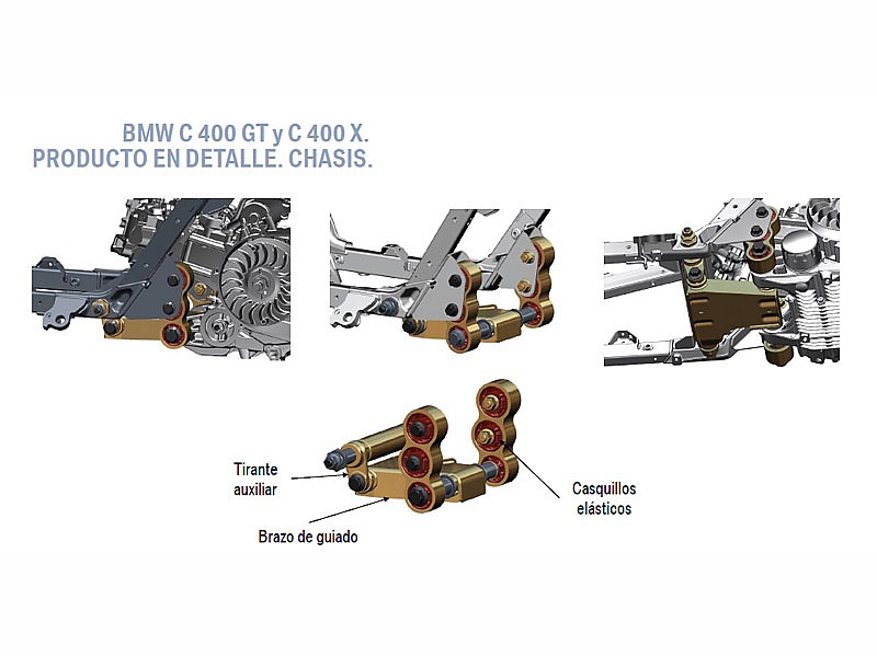 Detalle de la pieza de unión motor-chasis del BMW C400GT