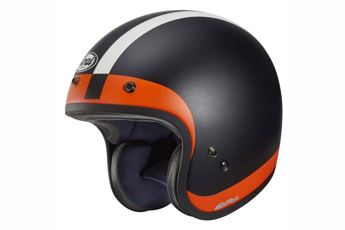 Casco jet retro Arai Freeway Classic negro-blanco-naranja
