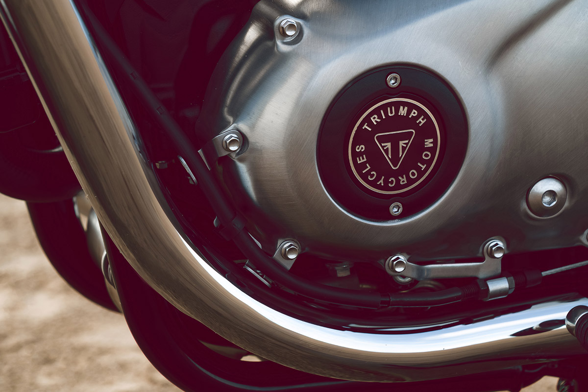 Emblema de motor en la Triumph Bonneville T100 Bud Ekins Special Edition 2020