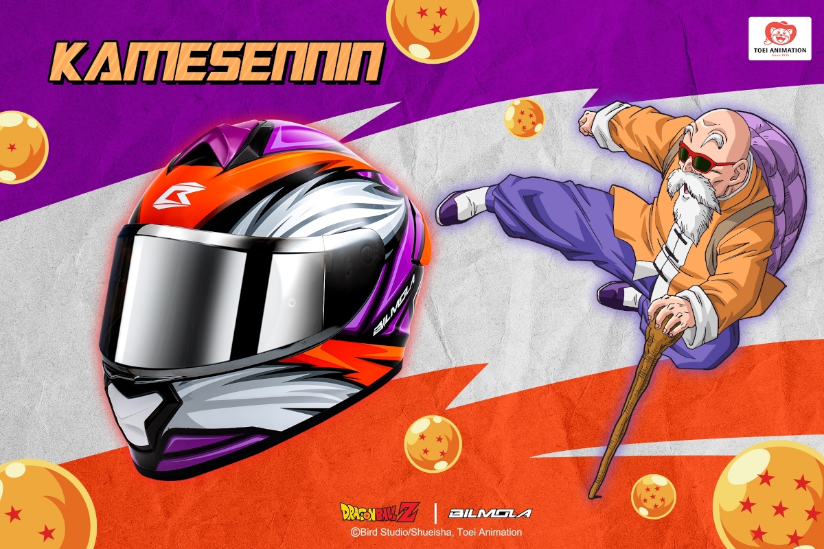 El casco de moto de Muten Roshi creado por Bilmola