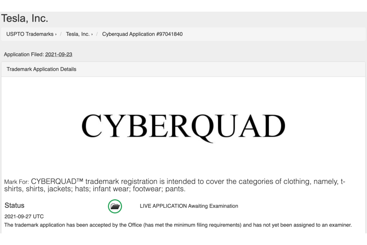 La palabra 'Cyberquad' ha sido registrada por Tesla ¡para una línea de ropa!