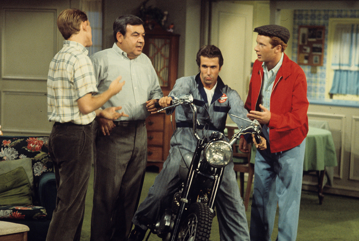 Fonz, a lomos de su Triumph Trophy TR5 500 en una escena de Happy Days