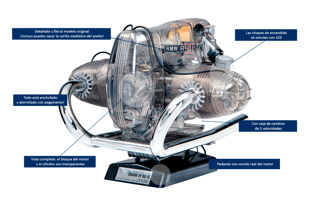 Todas las características del motor bóxer de la BMW R 90 S están reflejadas al detalle en esta réplica