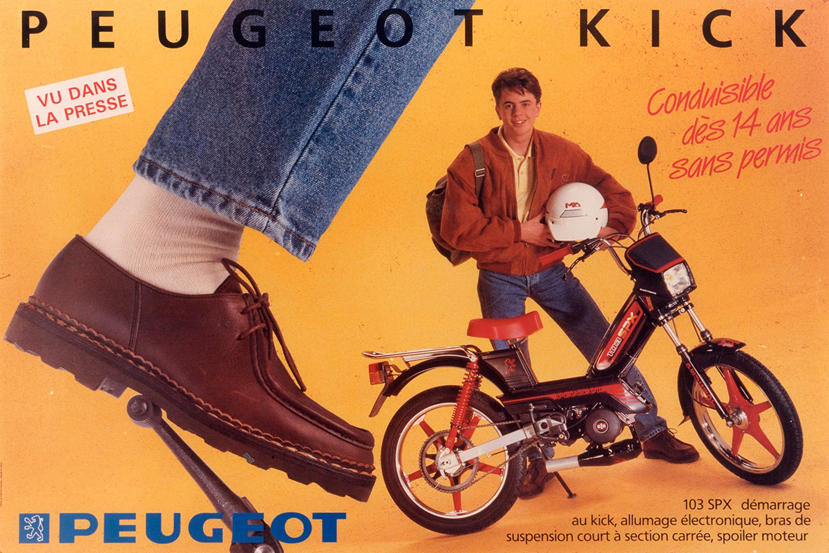 Un anuncio del Peugeot 103, uno de los ciclomotores más populares de los años 70 y 80