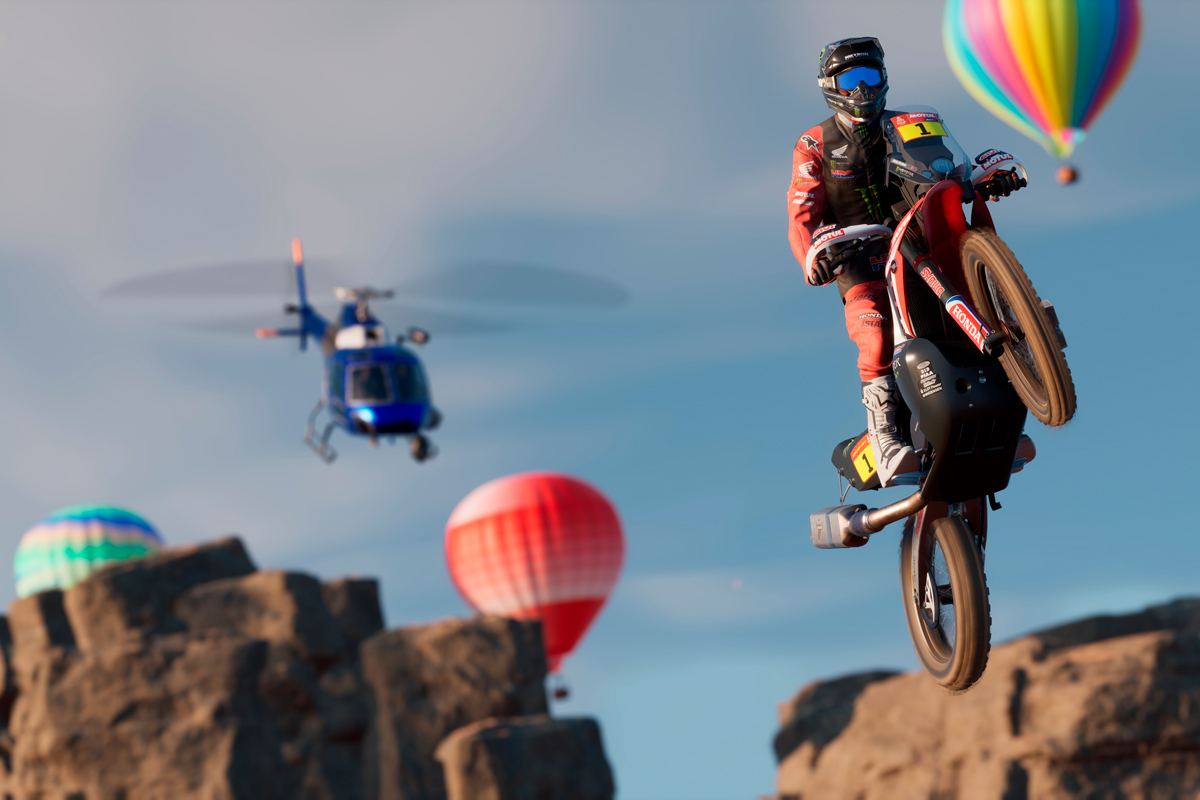 Dakar Desert Rally saltando por los aires con una moto