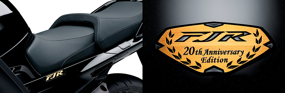 Detalle del asiento y del logotipo especial de la Yamaha FJR1300 20 Aniversario