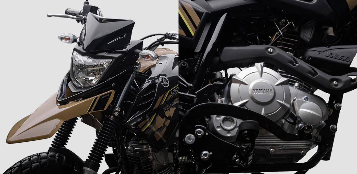 Detalle del frontal y del motor de la nueva Yamaha Crosser 150 Z, una mini Ténéré