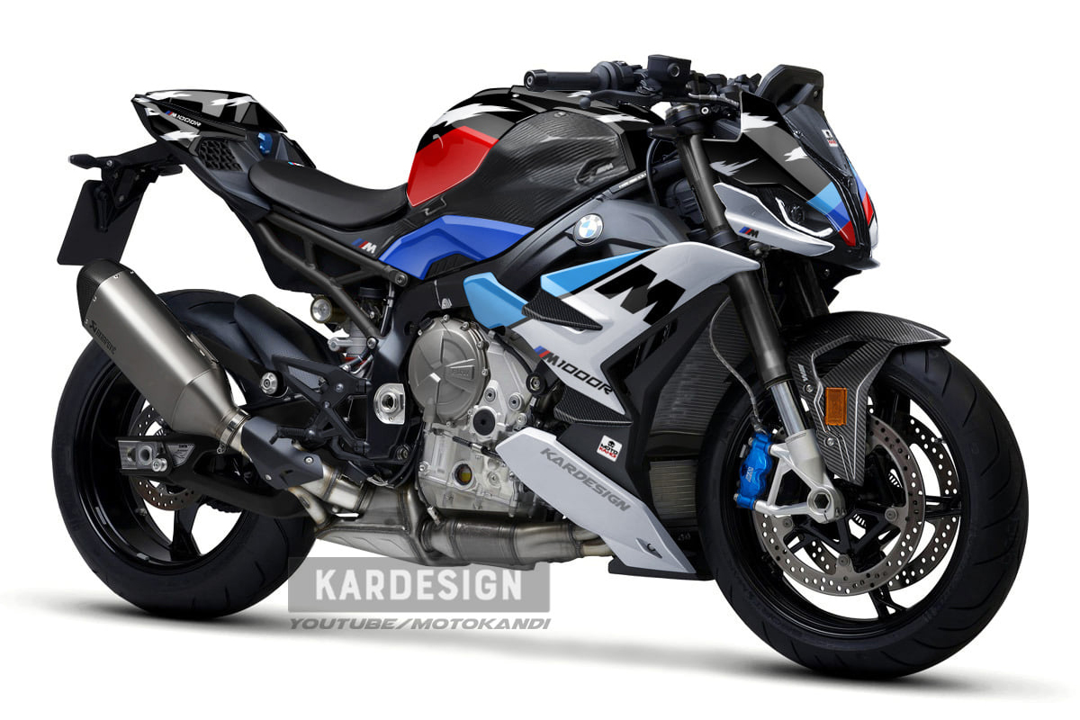 Nueva BMW M 1000 R diseñada por Kardesign en acabado negro y tricolor de la serie M (llantas negras)