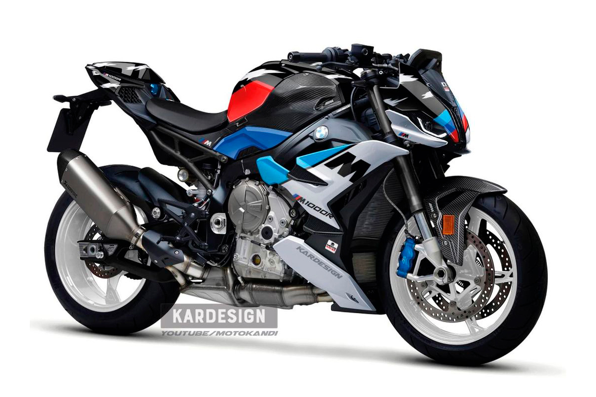 Nueva BMW M 1000 R diseñada por Kardesign en acabado negro y tricolor de la serie M (llantas blancas)