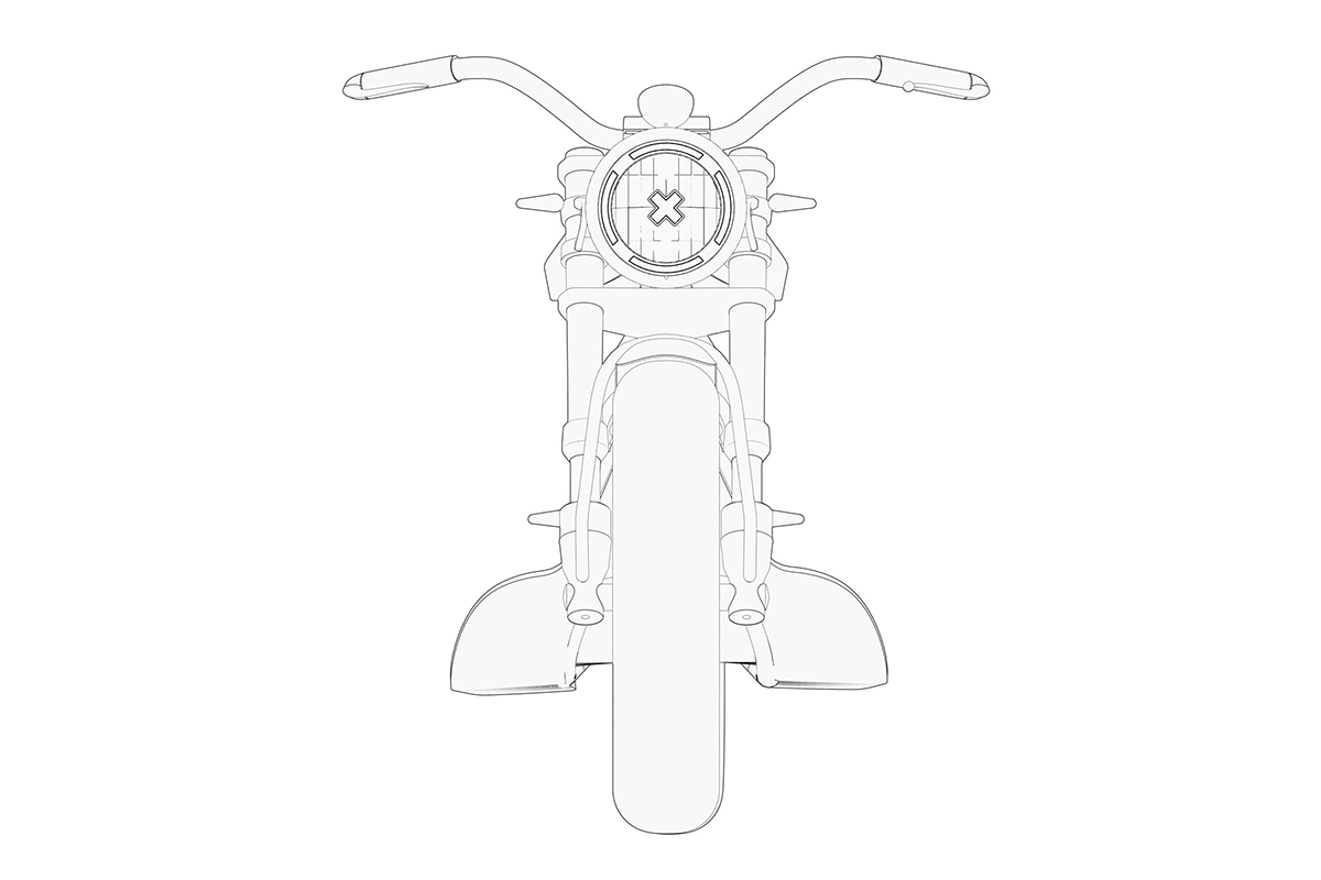 Dibujo conceptual del primer mini scooter eléctrico patentado por Brixton