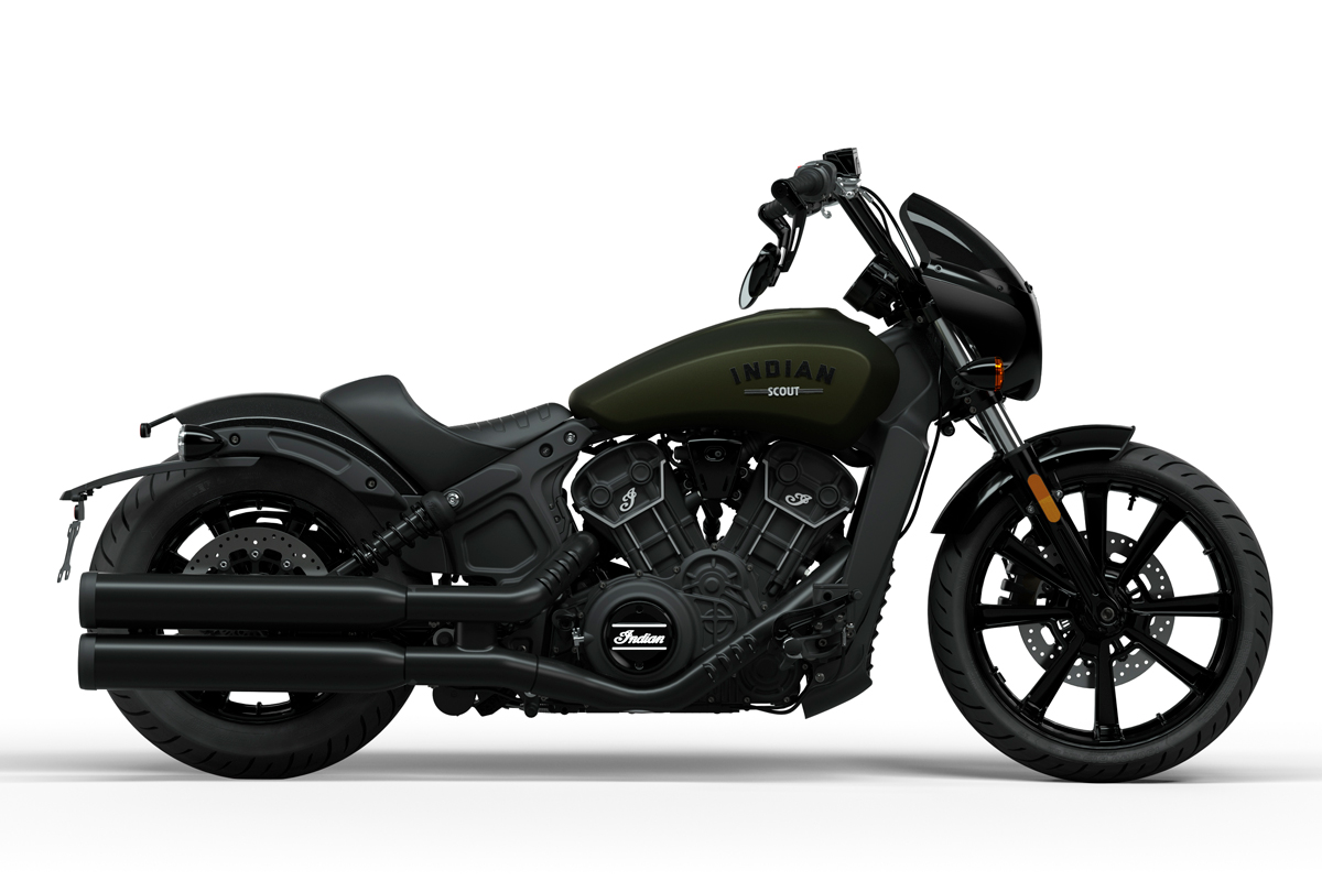 La nueva Indian Scout Rogue 2022 en el color Verde Sagebrush Ahumado