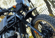 Detalle de la horquilla delantera de la Royal Enfield Interlayan