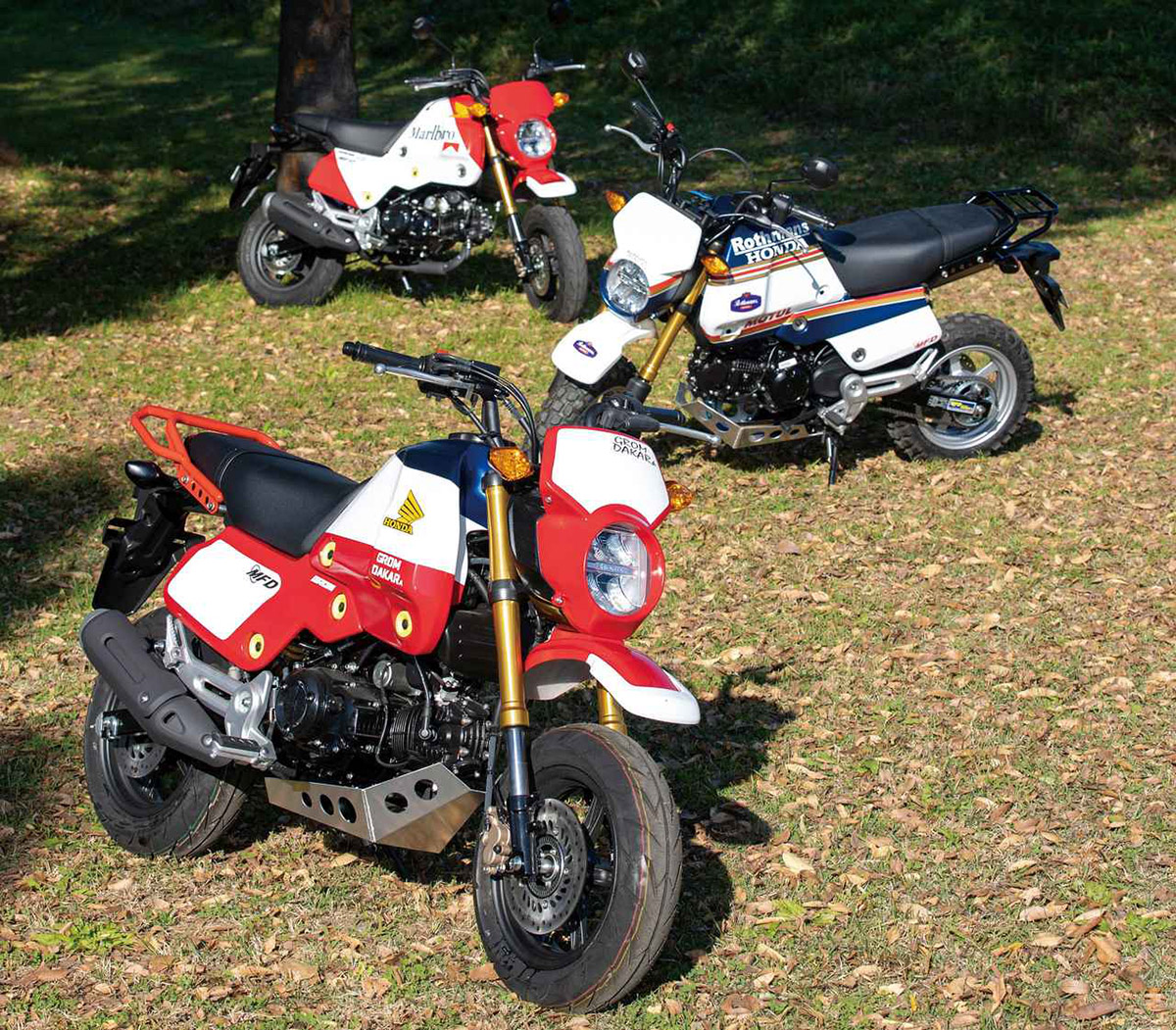 La Honda Grom con los diferentes kits Paris Dakar de la Africa Twin