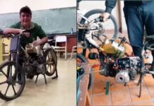Santiago Herrero mostrando su motocicleta