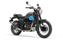 Royal Enfield Scram 411 azul 3/4 derecha