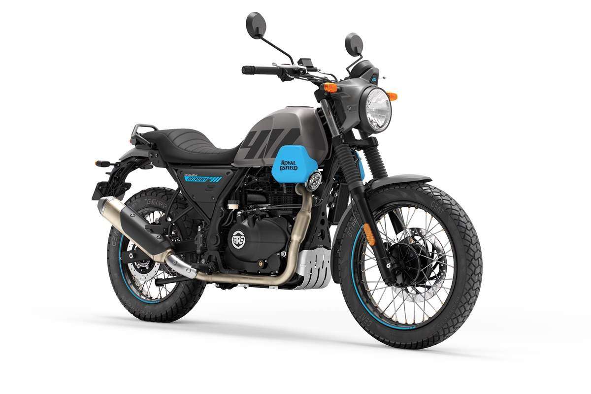 Royal Enfield Scram 411 azul 3/4 derecha