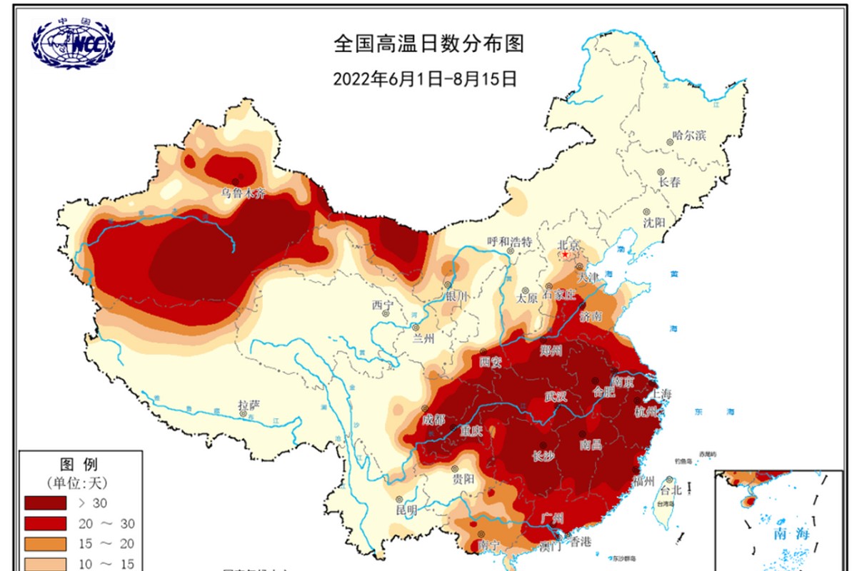Mapa de la ola de calor en China