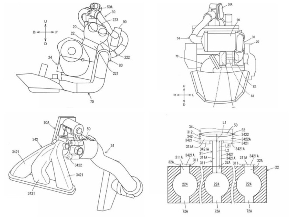 Dibujos de patente de Yamaha 3 cilindros turbo