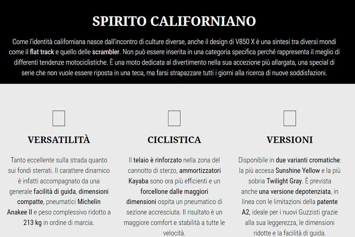 Datos en italiano sobre la nueva Moto Guzzi V850 X