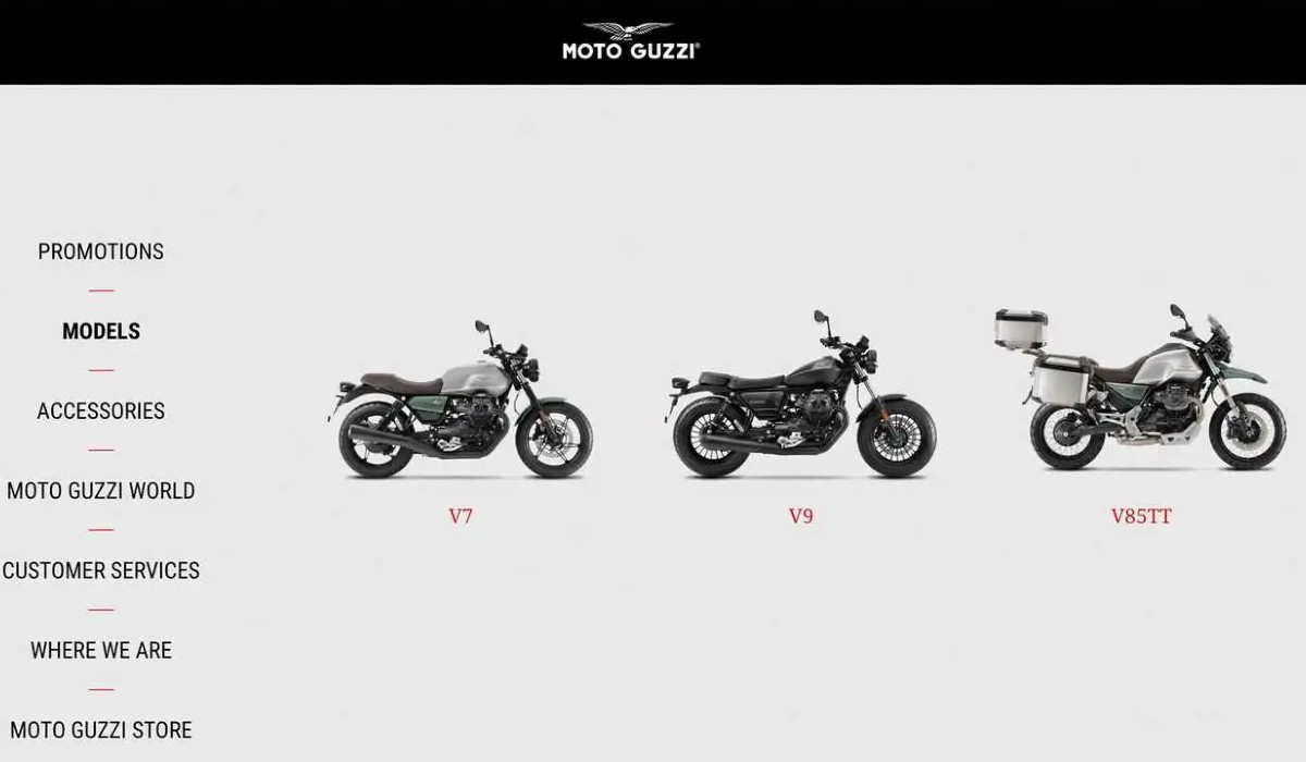 Pantallazo de la web de Moto Guzzi