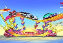 Boceto de la carroza de Honda bajo el lema "Forever Determined"