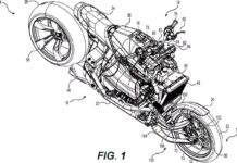 Ilustración de patente de motocicleta con dirección central Can Am
