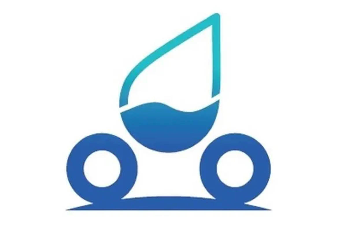 El logo es una gota de agua con dos ruedas