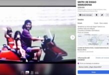 Imagen del anuncio de facebook con el astro argentino junto a sus dos hijas en el scooter