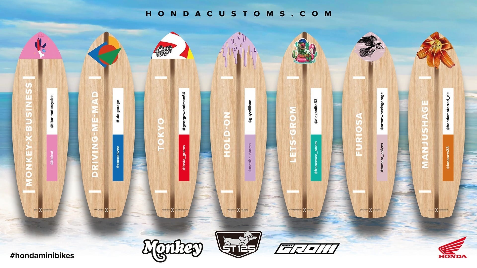 Honda llega a Wheels and Waves 2023 con 7 minimotos customizadas