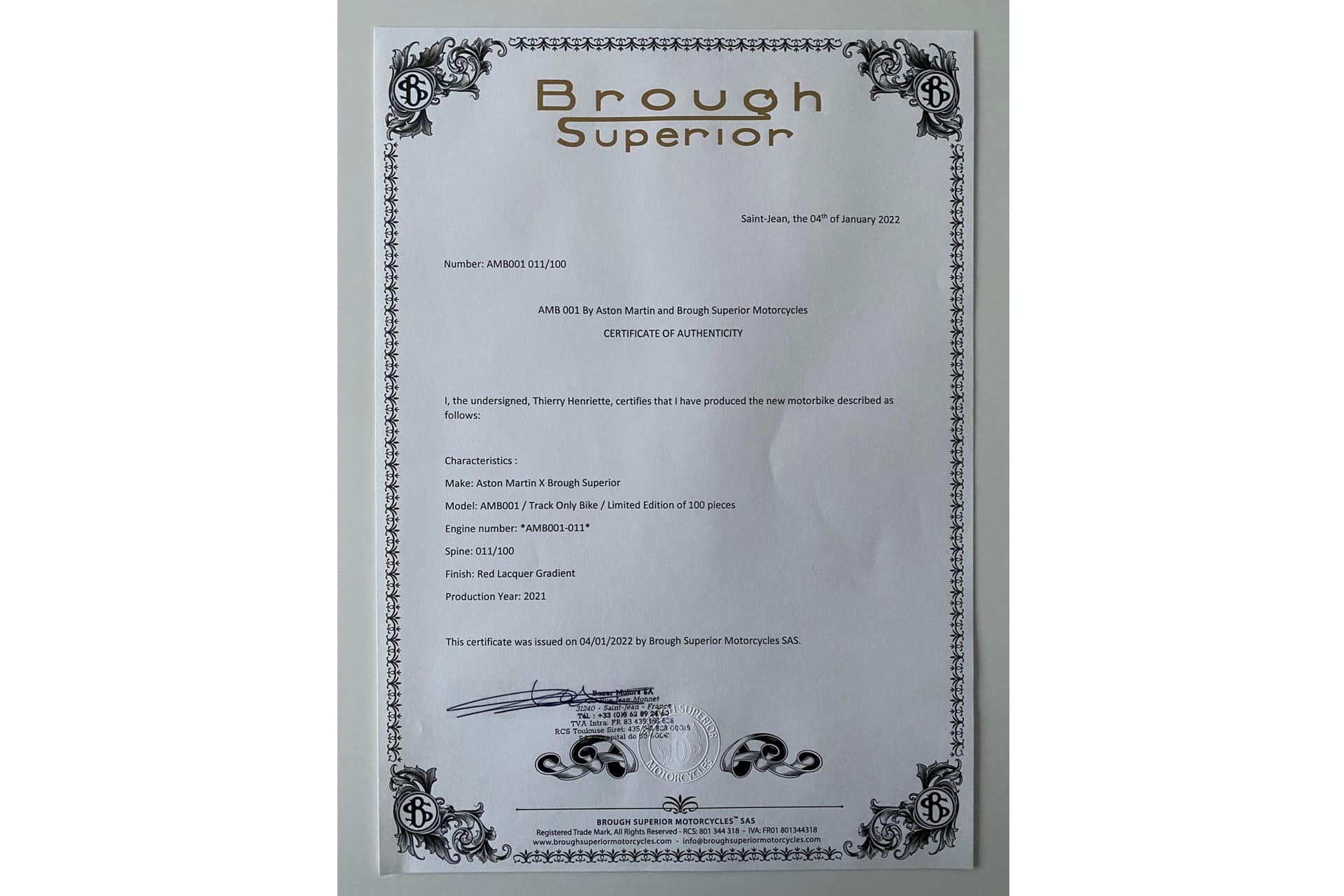 Motos de ensueño a la venta: Brough Superior AMB 001 NOS 011/100