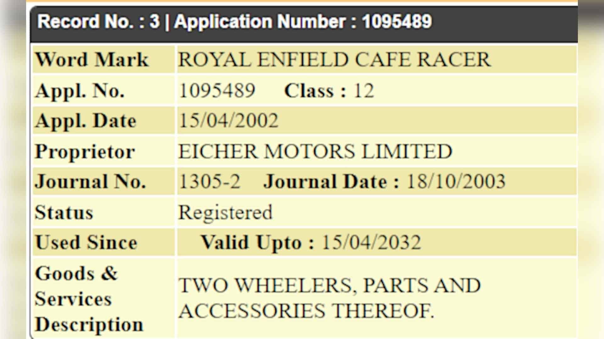 Royal Enfield registra nuevas denominaciones comerciales