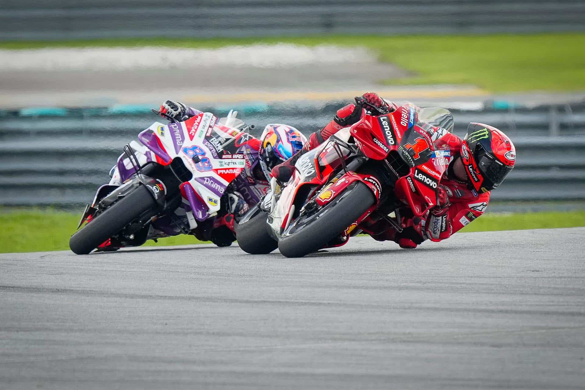 La batalla entre Bagnaia y Martín fue espectacular