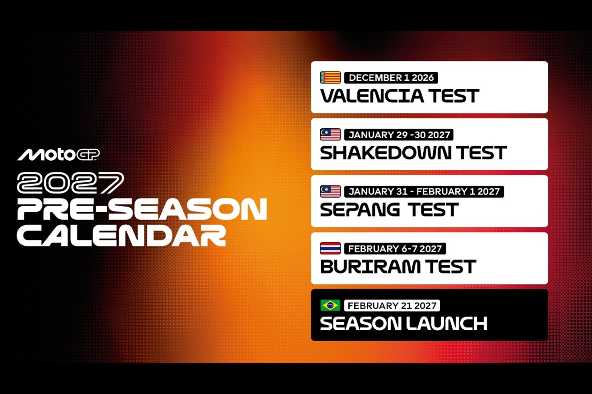 Pretemporada de MotoGP 2027: las primeras fechas han sido confirmadas