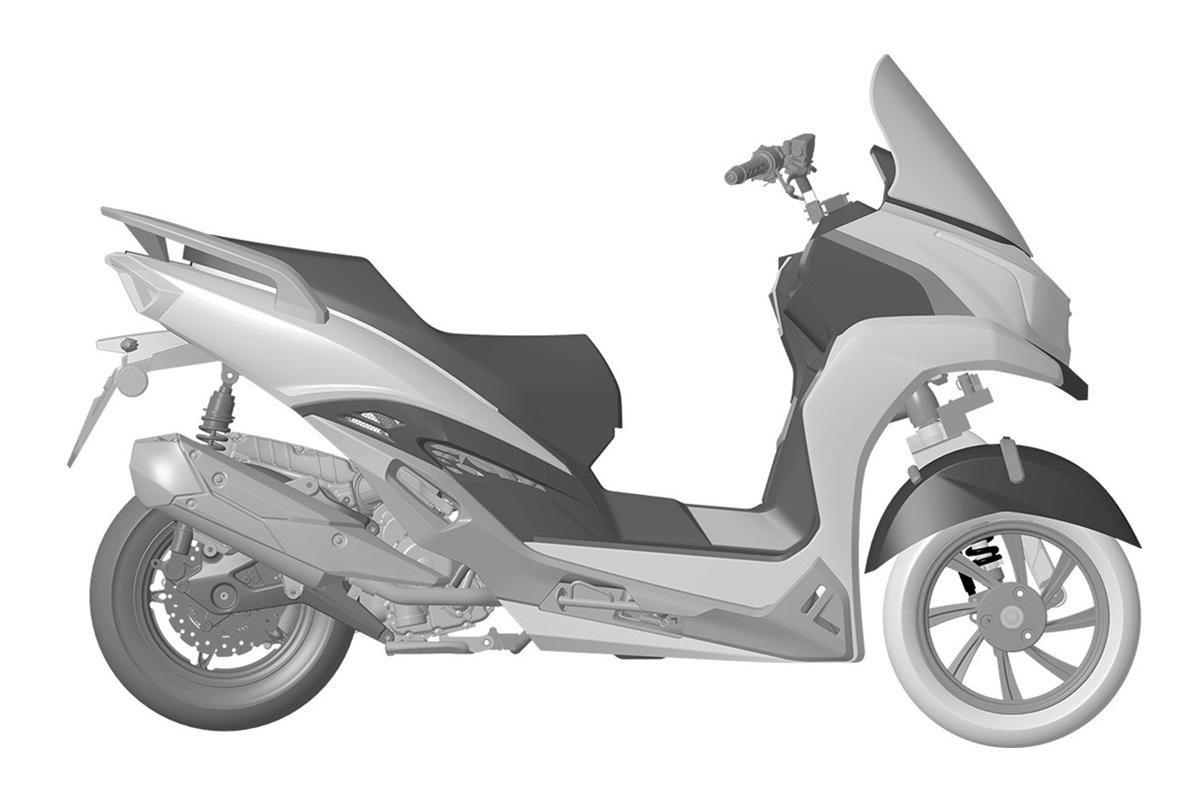 KYMCO prepara un nuevo scooter de 3 ruedas de aspecto compacto y un diseño específico del tren delantero
